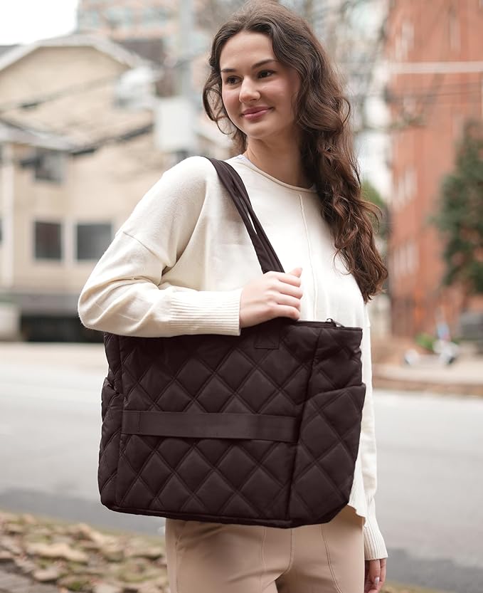 Uselike Tote Bag for Women, Lightweight Puffer Tote Work Bags with Compartments for Travel, Quilted Shoulder Bag with Zipper