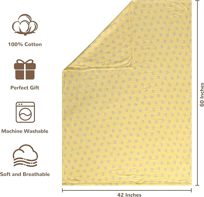 NTBAY 4 Layer Muslin Cotton Toddler Blanket, 42x60 Soft and Breathable Receiving for Newborns and Infants, Perfect for Crib, Stroller, Travel, Lightweight Nursery Blanket, Honey Bear