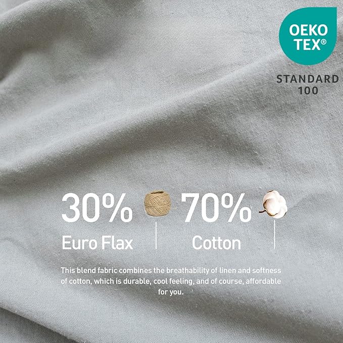 Simple&Opulence Belgian Linen Sheet Set Solid Color - 6 Pieces (1 Flat Sheet & 1 Fitted Sheet & 4 Pillowcases) 16" Deep Pocket Natural Flax Cotton Blended Soft Bedding - Grey, King Size