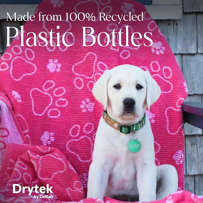 Delilah Home Drytek Dog Towel, Faster Drying, Ultra Absorbent & Odor-Resistant Dog Drying Towel Made from Recycled Bottles, Large 30x54, Quick-Dry & Sand-Resistant for Bath, Beach & Travel (Pink)