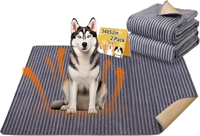 Dog Crate Mat, 2 Pack 34"×52" Flannel Washable Pet Mat for Dogs and Cats, Non-Slip Pet Pad for Kennel Training, Absorbs Urine and Waterproof Pad for Sofa Bed Crate Kennel Car Seat Floor（Gray）