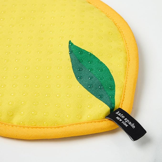 Kate Spade New York Lemon Party and Spring Gingham Pot Holder 2-Pack Set, Heat Resistant, 100% Cotton, Navy Blue/Yellow, 7"x10"