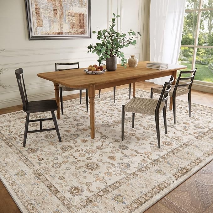 10x12 Area Rugs for Living Room: Washable Living Room Rug Stain Resistant Non Slip Distressed Vintage Carpet Low Pile Faux Wool Soft Large Rugs for Bedroom Farmhouse Dining Room Kids Playroom Nursery