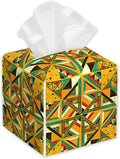 Ethnic Tribal Geometric Tissue Box Holder,Cube Tissue Box Cover Holder,Leather Facial Paper Organizer Dispenser Home for Bedroom Night Stands,Kitchen,Office and Car,5.2"×5.2"×5.2"