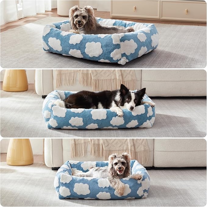 JOEJOY Large Dog Beds Large Sized Dog, Rectangle Washable Orthopedic Pet Bed with Removable Zipper Cover, Cute Soft Calming Puppy Pet Bed with Jacquard Shaggy Plush & Non Skid Bottom