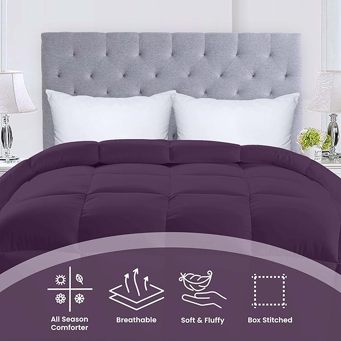 Utopia Bedding Comforters Twin Size, All Season Duvet Insert, Down Alternative Box Stitched Bed Comforter with Corner Tabs, Machine Washable (Plum)