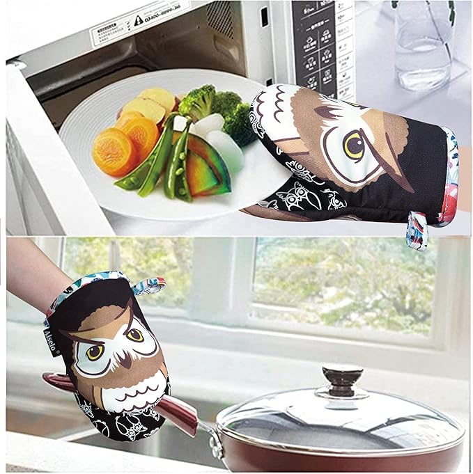 Mini Oven Mitts,2pk - Silicone Little Kitchen Gloves, Heat Resistant with Non-Slip Grip and Soft Quilted Cotton Lining for Safe Baking Cooking Barbecue (Black, 2)