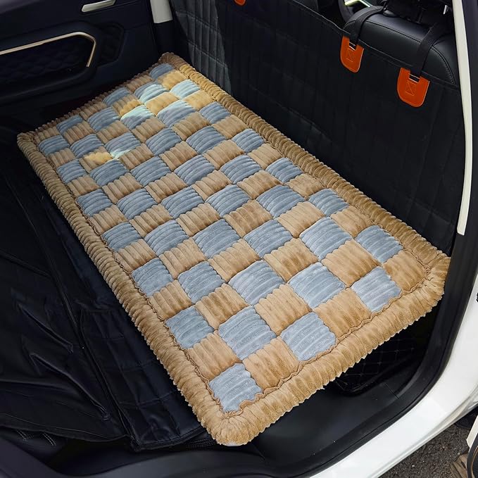 AEEISHOMEREFORM Dog Bed for Car Backseat, Non-Slip Pet Mat Furry Back Seat Blanket for Dogs, Washable Seat Cover for Backseat Extenders (Coffee&Grey, 24.8x54 inch)