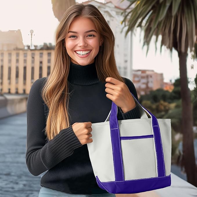 DALIX 14" Mini Small Cotton Canvas Party Favor Wedding Gift Tote Bag in Purple