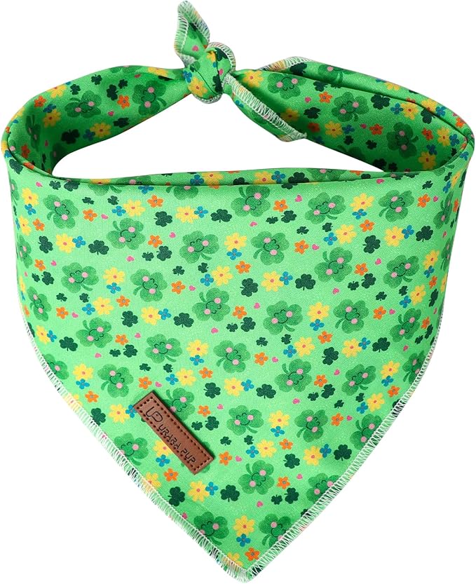 UP URARA PUP St. Patrick's Dog Bandana, Shamrock Triangle Bid Scarf for Small Medium Dog, Cotton Pet Kerchief for Girl Boy Dogs or Cats, Cute Spring Dog Bandana, Puppy Green Dog Bandana