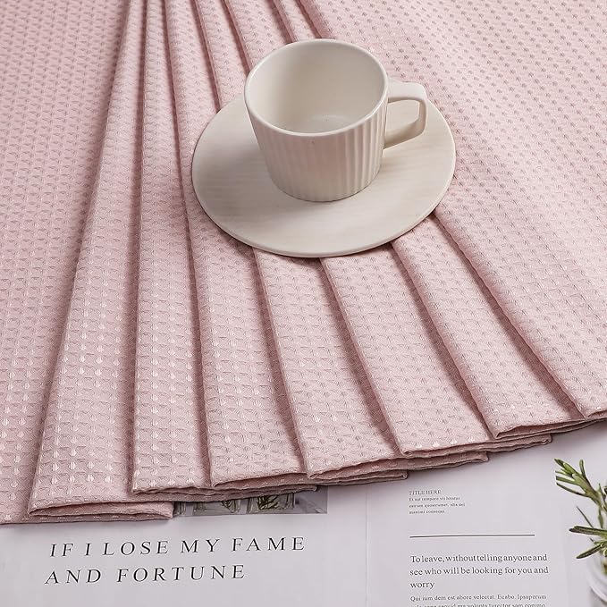 OVZME Long Fabric Shower Curtain Set, Waffle Textured Shower Curtain for Bathroom - Weight 230GSM Heavy Duty Hotel Spa Luxury Bath Curtain Set with 12 Plastic Hooks, 72x78, Blush Pink