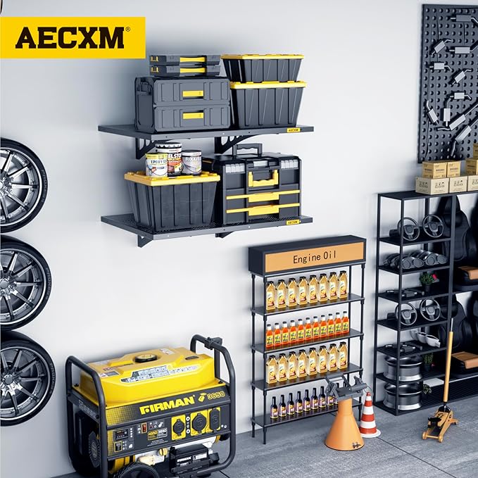 Aecxm 2-Pack 1.64x4ft Adjustable Garage Wall Shelving 560lbs Load Capacity Heavy Duty Wall Mounted Storage Shelf Metal Floating Shelves for Garage(Black)