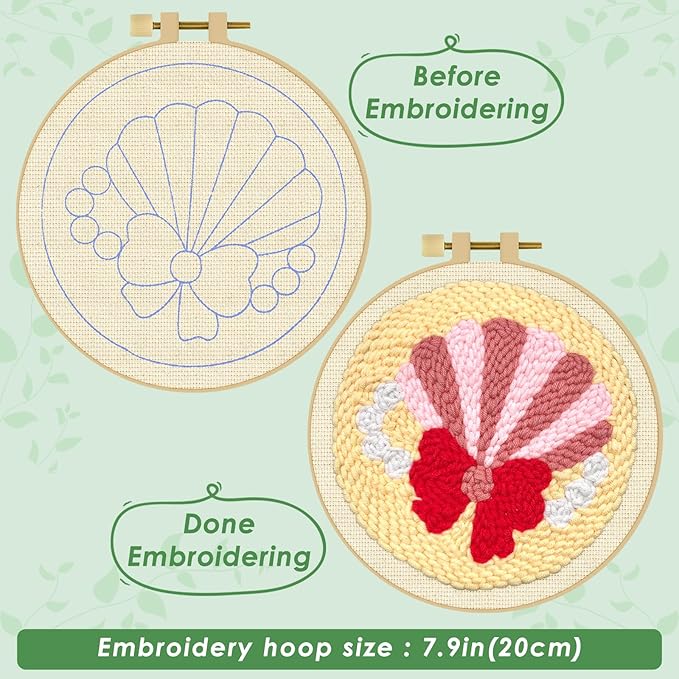 ERKOON Punch Needle Kit Adults Beginners, DIY Easy Sea Animals Embroidery Set for Starter Art Craft, Needling Punch Project with Patterns, Tools, Yarns, Hoop, Instruction (Shell)