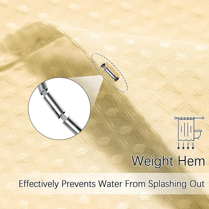 84 inch Long Shower Curtain Waffle Textured Beige Fabric Shower Curtains, 256GSM Heavy Duty Weighted Shower Curtains, Hotel Quality Luxury Polyester Bathroom Curtain with 12 Hooks