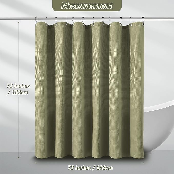 PANGSINNE Khaki Shower Curtain 256GSM Heavy Duty Waffle Woven Bathroom Shower Curtains, Weighted Fabric Shower Curtains for Hotel Spa Luxury Polyester Bath Curtain with 12 Hooks, 72Wx72H