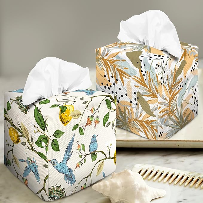 Tissue Box Cover Square Decorative Tissue Box Holder Cute Funny Cube Tissue Case Cover-Blue Bird Tissue Box Cover