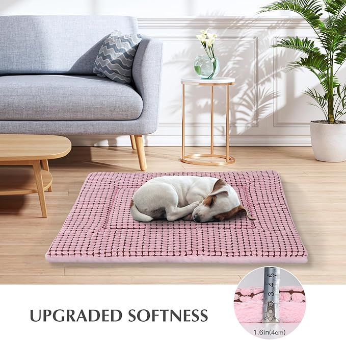 BVAGSS Reversible Dog Crate Pad, Memory Foam Pet Bed Mat, Soft Warm Machine Washable Sleeping Kennel Mattress for Small Medium Dogs XH079 (24''x18''x1.6'',Pink)