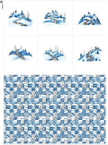 Winter Patchwork Landscape Cotton Fabric Panel – 6 Designs (10×10 inch Each) + Bonus Patchwork Sheet 29.5×19.6 inch, 100% Cotton 140 GSM