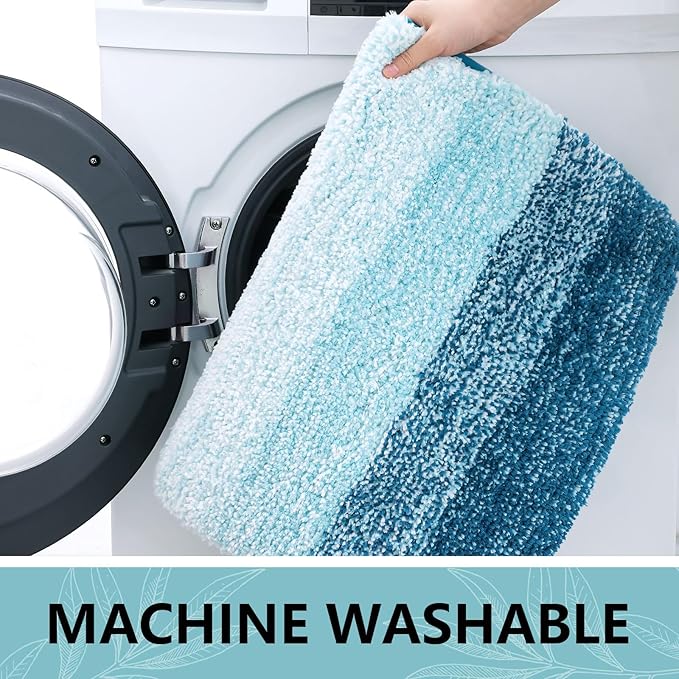 Arotive Microfiber Bathroom Rugs, Shaggy Soft and Absorbent Bath Rug, Non-Slip, Thick Plush Machine Washable Dry Bath Mats for Bathroom, Tub and Shower, 24x16, Peacock Blue, Rectangular