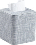 Cretkhp Square Tissue Box Cover with Magnetic Closure, Modern PU Leather Tissue Box Holder for Bathroom Vanity Countertop Night Stands Bedroom Office Desk, Stylish Cube Tissue Holder (Blue)