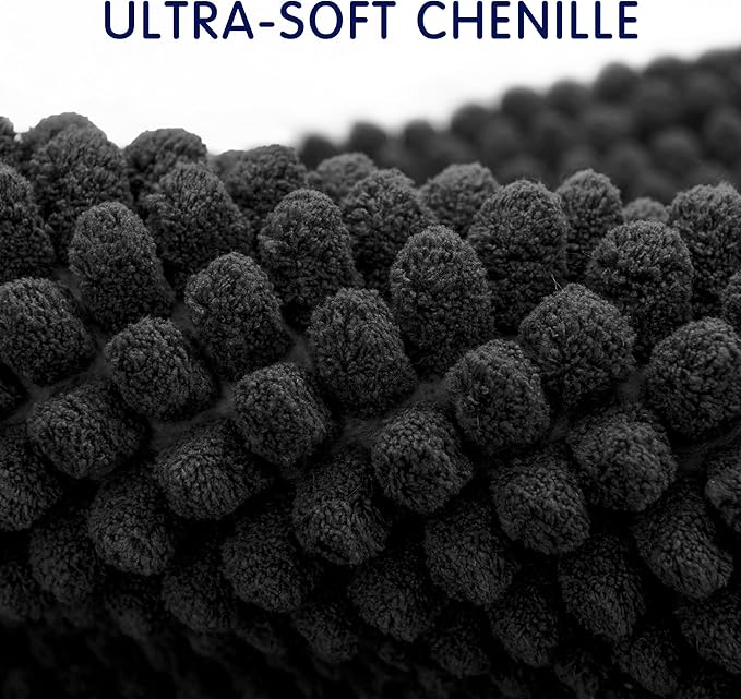 SUBRTEX Bathroom Rugs, 24" x 60" Chenille Bath Rug Soft Short Plush Bath Mat Soft Shower Mat Water Absorbent Shower Mat Quick Dry Machine Washable, Black