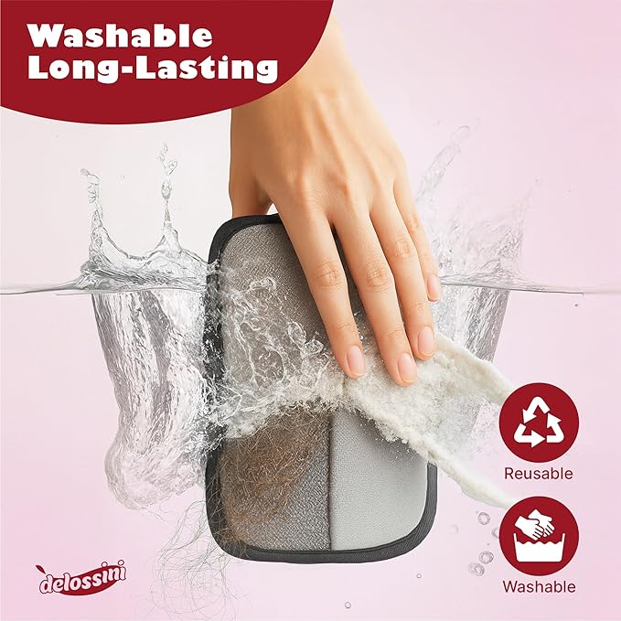 DELOSSINI Pet Hair Removal Glove, Reusable Electrostatic Pet Hair Remover Glove for Cat & Dog, Washable 4 Finger Upgraded Version Pet Hair Mitt for Couch, Furniture, Car Seat - 2 PCS