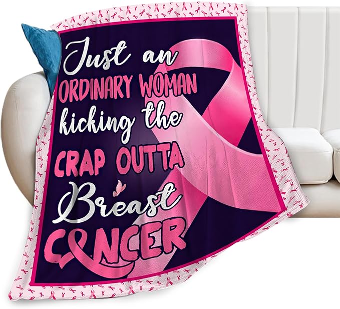 Breast Cancer Blanket Breast Cancer Awareness Throw Blanket Fleece Flannel Bedding BC Survivor Healing Gifts for Women Girls Adults Stuff Plush for Couch Sofa Bed Room Pink Ribbon Decor 40"X50"