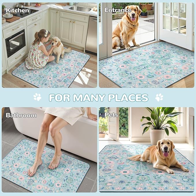 Lahome Washable Reusable Pee Pads for Dogs - Blue Botanical Floral 2 Pack Puppy Pads, Super Absorbent & Waterproof Dog Training Mats for Potty & Crate - Leakproof with Non-Slip Backing (36"x36")