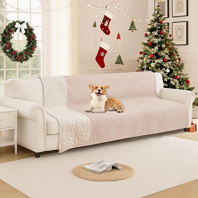 CYCMACO Waterproof Dog Blanket, Non-Slip Soft Pet Bed Cover, Couch Cover for Dogs Washable, Protects Sofa, Furniture, Crate, Car, Tear Resistant Leakproof Pet Blanket (68x82 Inch, Beige)