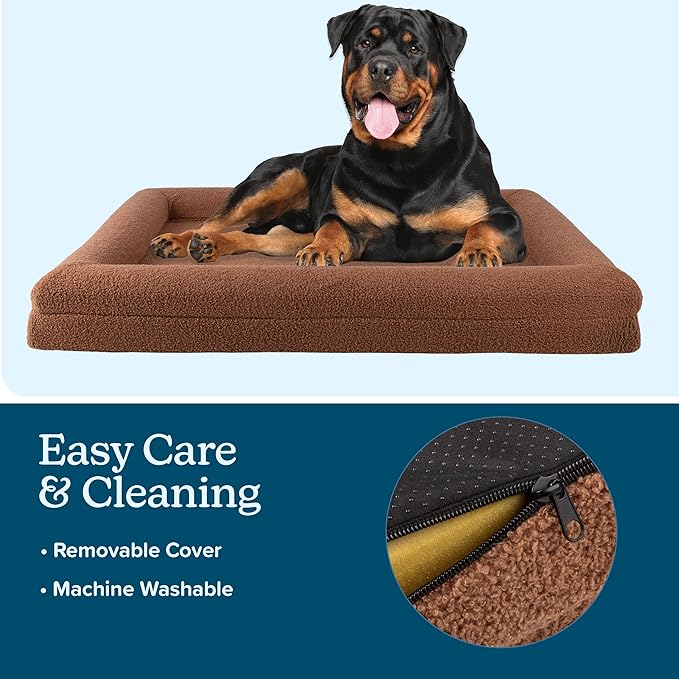 PETMAKER Orthopedic Pet Bed - 45in Large Dog Bed with Supportive Bolster, Nonslip Bottom, and Removable Washable Cover - Memory Foam Pet Beds for Large Dogs - Dog Products (Brown)