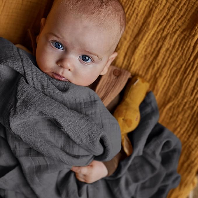 Huxie Swaddle - 100% Organic Cotton - Muslin Swaddle Blankets for Newborn, 47" x 47" (Soft Grey)