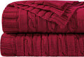 NTBAY 100% Pure Cotton Oversize (60x80) Cable Knit Throw Blanket, Super Soft Warm Knitted Throw Blanket for Bed, Sofa, Chair, Couch - Extra Cozy, Machine Washable, Comfortable Home Decor, Red