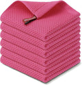 Kitinjoy 100% Cotton Kitchen Dish Cloths, 6 Pack Waffle Weave Ultra Soft Absorbent Dish Towels for Drying Dishes Quick Drying Kitchen Towels Dish Rags, 12 X 12 Inches, Hot Pink