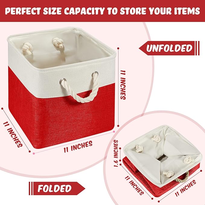 Geiserailie 6 Pcs 11 x 11 Inch Cube Storage Bins Fabric Storage Organizer Bins Foldable Cube Baskets with Sturdy Carry Handles Wicker Baskets for Home (Christmas Color)