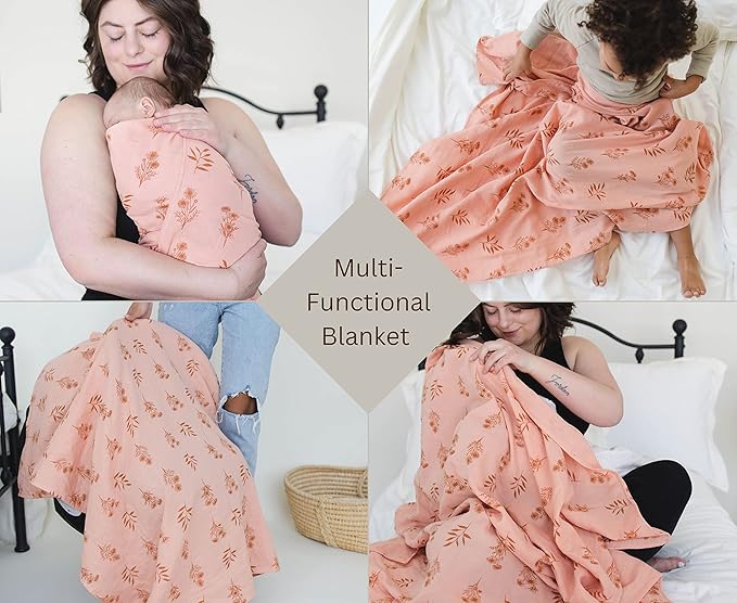 Leyl&Ari Muslin Swaddle Baby Blanket | 100% Organic Cotton Recieving Wrap (Peach/Neutral Set)