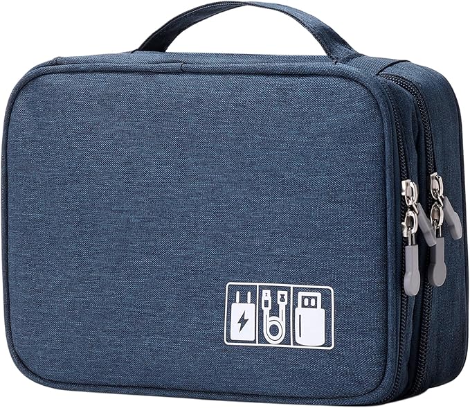 mygreen Electronic Organizer Travel Cable Organizer Bag for Hard Drives, Cables, Charger, Phone, USB, SD Card Dark Blue