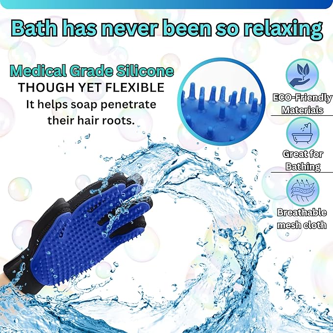 ZepetZ (Left Hand) Pet Hair Remover Glove – Blue, Reusable Grooming Glove for Dogs, Cats & Horses, Gentle Deshedding, Bathing & Massaging, Anti-Shedding Tool for Pet Hair Removal (Left Hand only)