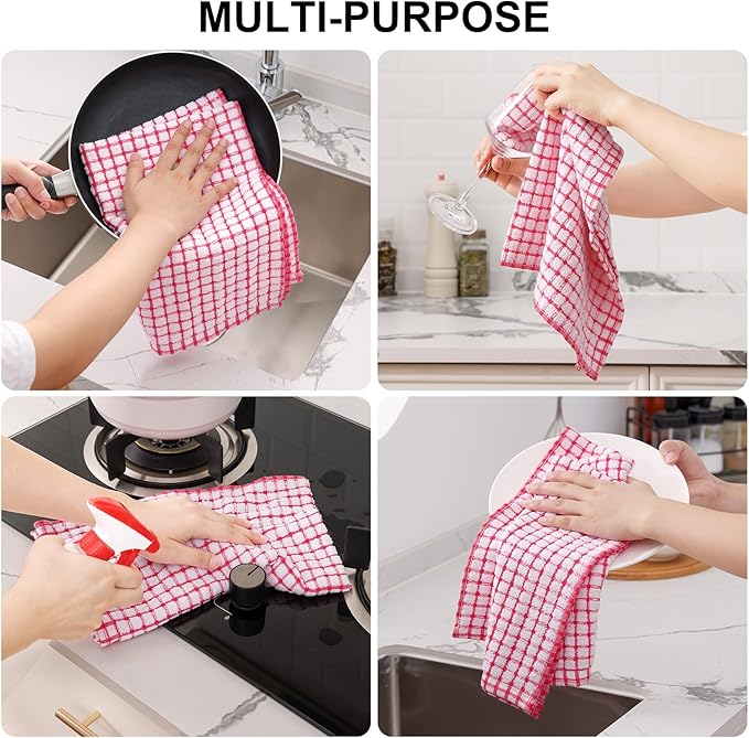 Kitinjoy Cotton 24 Pack Terry Kitchen Towels, 16 x 25 Inches Super Soft and Absorbent Dish Towels, Quick Drying Hand Towels for Kitchen Drying, Multiple Colour