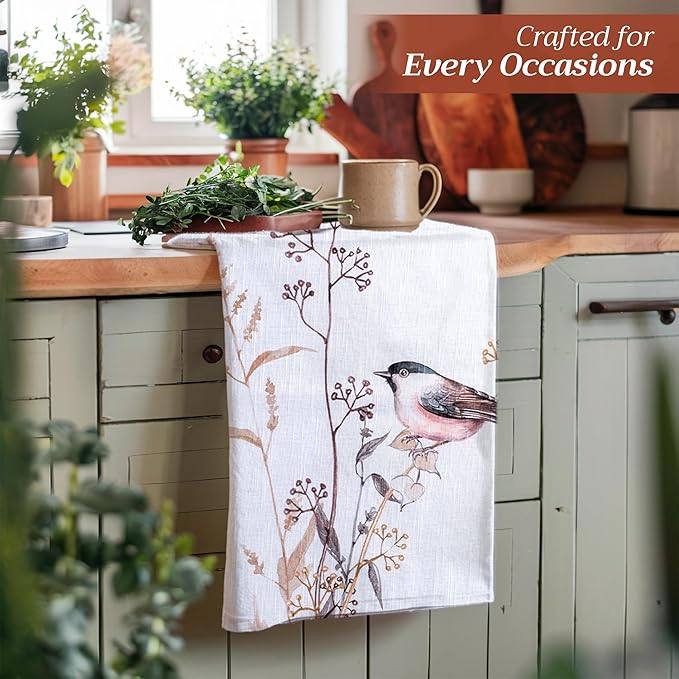 Maison d' Hermine Kitchen Towels Set of 3 100% Cotton 27.50" x 20" Reusable Cloth Tea Dish Towels Absorbent with Hanging Loop for Kitchen, Cocktail Parties Spring/Summer (Meadow Florals - Brown)