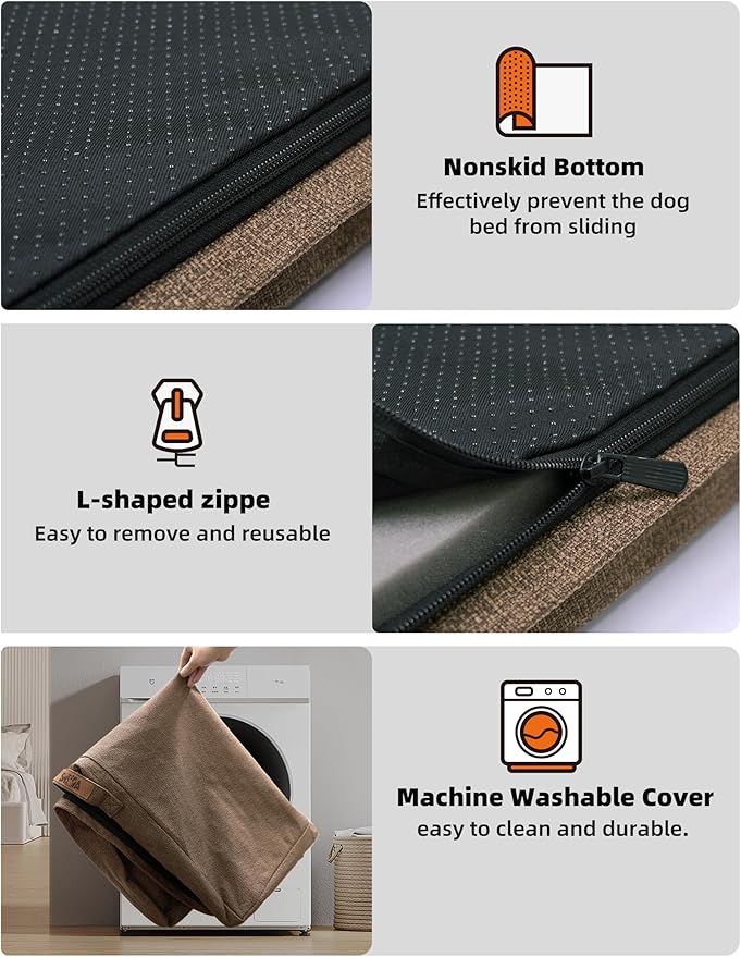 Sytopia 36 Inch Orthopedic Waterproof Dog Crate Bed for Large Dogs, Removable Washable Cover, Egg Crate Foam Mat, Suitable for Dogs Up to 60 Lbs, Brown