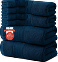 RIVERSIDE Pack of 8 Towels Set, 2 Large Bath, 2 Hand, 4 Face Washcloths, 100% Cotton Hotel Quality, Super Soft, Quick Dry, Highly Absorbent Perfect for Bathroom, Blue Opal