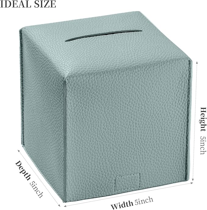REGELETO Square Tissue Box Cover, Pu Leather Tissue Box Holder with Bottom Belt Modern Stylish Tissue Box Organizer for Bathroom, Bedroom, Hotel, Office Desk 5"X5"X5"