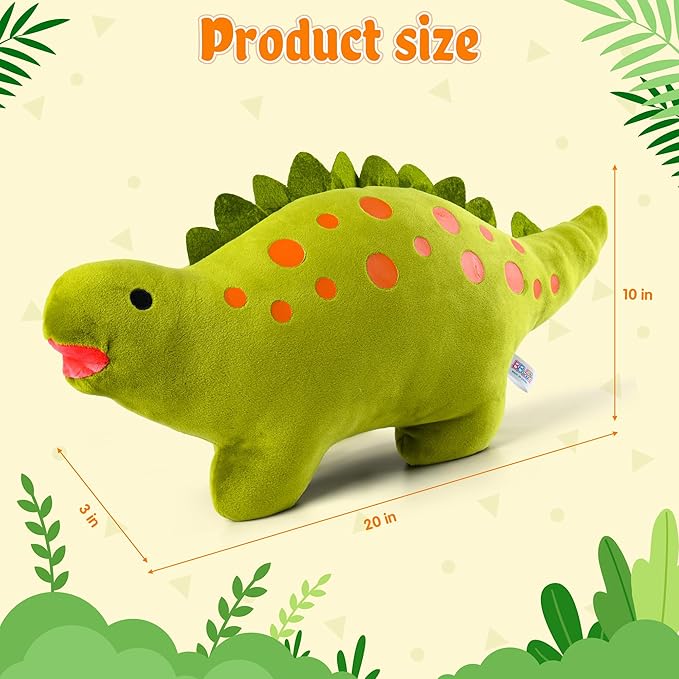 BB FUN HOUSE Dinosaur Pillow Plush, Stuffed Animal Birthday Gift Dino Decorative Throw Pillow for Kids Teens Adult Room Decor Soft Plushie Toy, Green