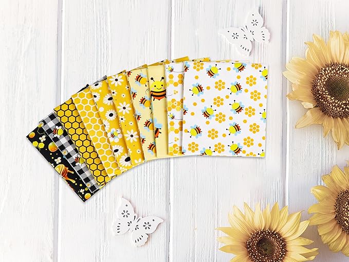 Craftido -25 Options- 100% Cotton Quilting Fabric Bundles 10pcs Fat Quarters 18”x21”-Medium Weight 5.2 oz- Soft Cotton for Quilting, Sewing Project, Patchwork, DIY Crafts – Honey Bees
