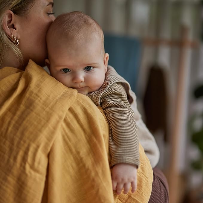 Huxie Swaddle - 100% Organic Cotton - Muslin Swaddle Blankets for Newborn, 47" x 47" (Autumn Yellow)