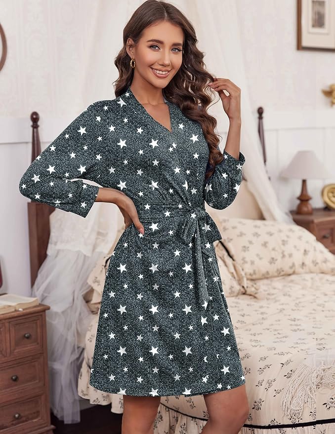HOTOUCH Womens Robe Lightweight Short Knit Bathrobe Soft Ladies Sleepwear with Pockets