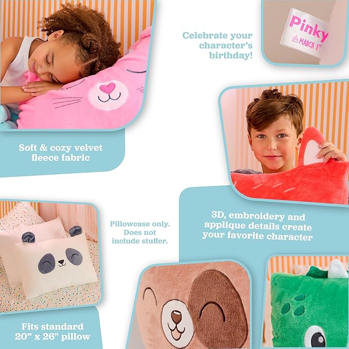 Saint Eve Kids Pillow Pals Fuzzy Pillow Case, Cute Animal Friends Soft Pillow Cover for Kids Beds and Nap Time - Java The Tiger