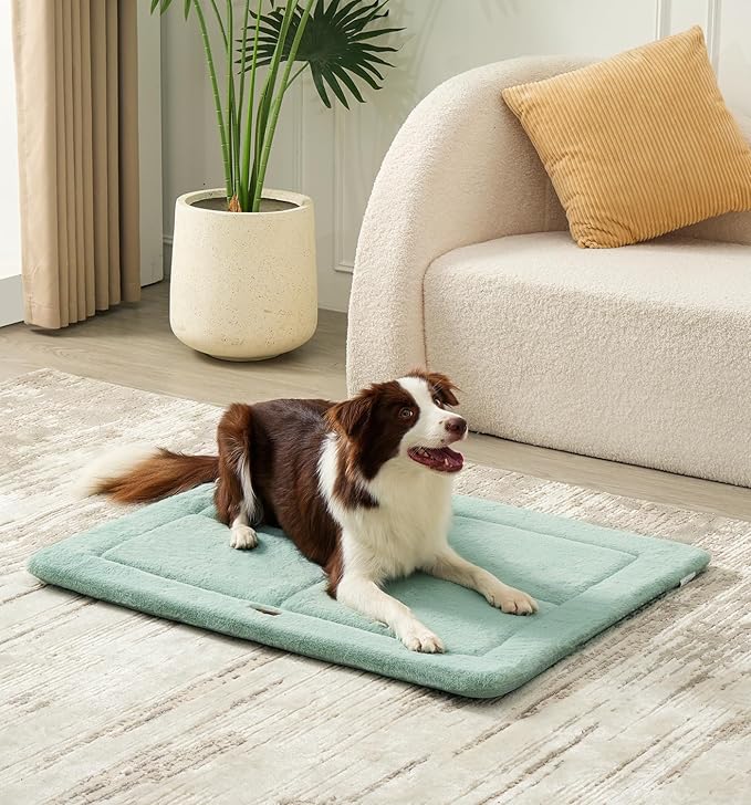 MADE 4 PETS Dog Crate Pad Bed for Medium Dogs, Washable & Reversible, Anti-Slip Kennel Mat for Cozy Sleeping, Soft Fluffy Dog Bed for Indoor & Outdoor Use, 29"x21", Green