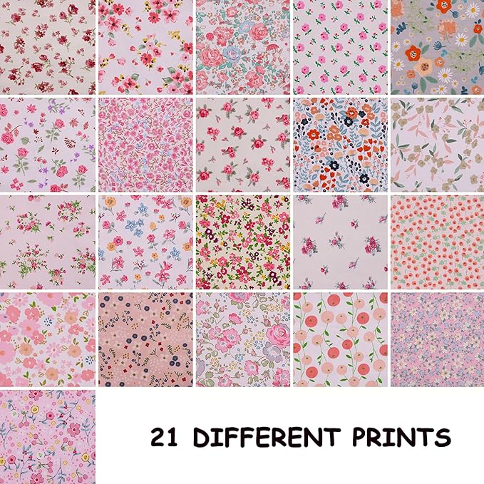 Hanjunzhao 42Pcs Layer Cakes 10 inch Squares for Quilting, Layer Cake Fabric for Quilting 10 inch, Pre-Cuts 10" Squares Cotton Fabric for Sewing, Patchwork, Crafts, and Home Decor - Spring Floral