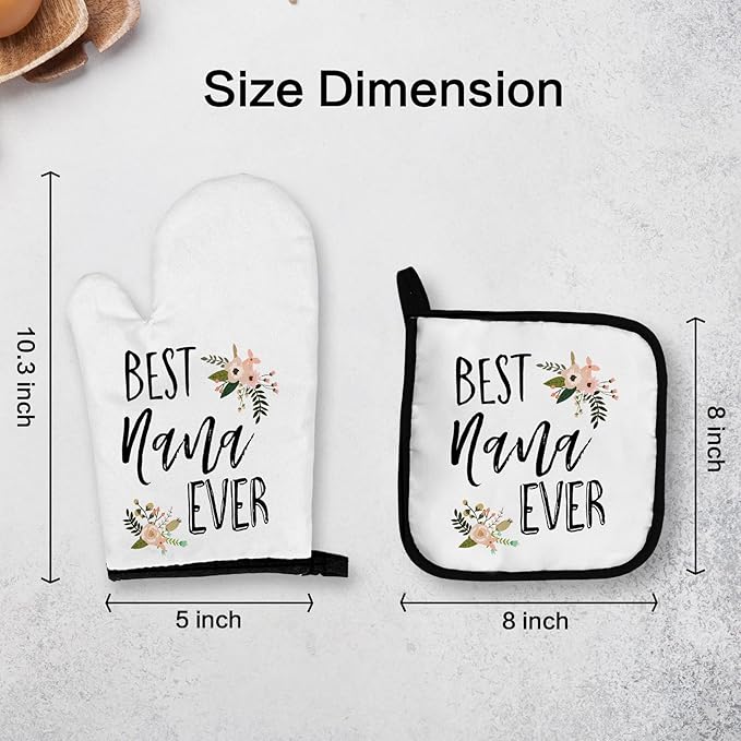 OHSUL Nana Gifts Oven Mitts and Pot Holders Sets, Gifts for Nana Kitchen Decor Accessories, Best Nana Ever Gifts Heat Resistant Oven Gloves Hot Pads for Kitchen Cooking Baking Grilling